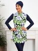 Muslim Swimsuit Long Sleeve Trousers Three Piece Conservative Sunscreen Burkini With Chest Pad_desvips.com