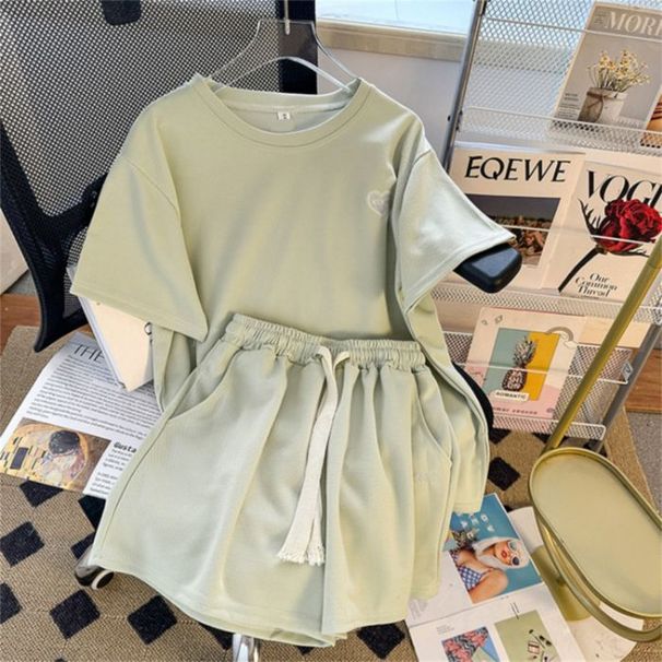 Summer Short-sleeved Shorts Set Two-piece Casual Sports Suit Women, Loose Fit, Suitable For Wearing Out Shopping,_desvips.com