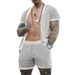 Men's hollowed out perspective cool casual thin men's short sleeved shorts set_desvips.com