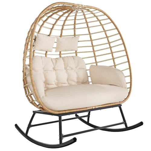 SWITTE Outdoor Wicker Egg Chair With Cushion, Patio Lounge Chair, Beige_desvips.com
