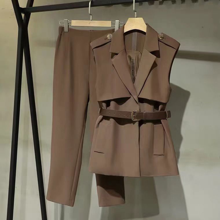 Women's Clothing women's temperament suits women's new professional formal wear sleeveless suit collar jacket two piece suit_desvips.com