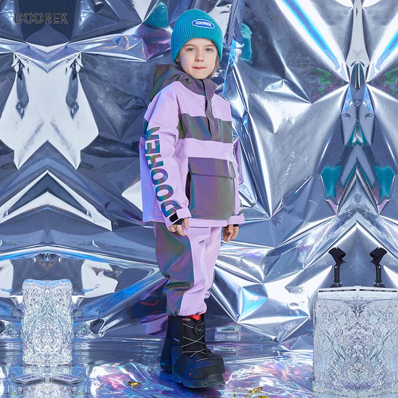 DOOREK Mushroom Head New Children's Reflective Color Block Ski Suit Snowboard Set Double Thickened Waterproof 15K Warm_desvips.com