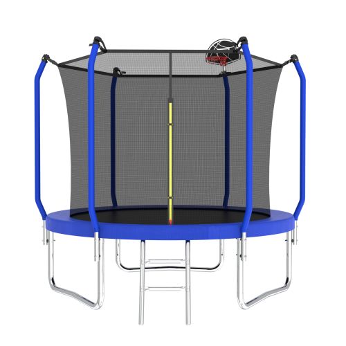 8Ft Basketball Hoop, ASTM Approved Reinforced Type Outdoor Trampoline With Enclosure Net_desvips.com