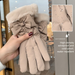 Down Cotton Gloves For Women Winter Bowknot Split Fleece Lined Windproof Coldproof Skiing Five Finger Warm Touchscreen_desvips.com