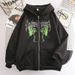 Skull Butterfly Street Hip Hop Gothic Harajuku Y2k Black Zipper Double Layer Hoodie Women's Jacket Sweatshirt_desvips.com