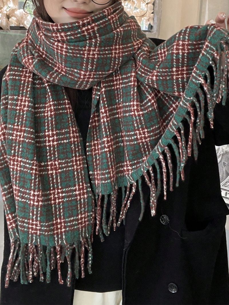 European American Cross-Border Factory Direct Sale Winter New Christmas Atmosphere Thickened Shawl Warm Scarf Red And_desvips.com