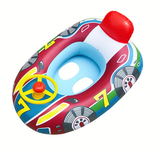 1pc Inflatable Kids Swimming Ring with Steering Wheel - Thickened Pool Seat Boat for Boys and Girls - Fun and Safe Water Play_desvips.com