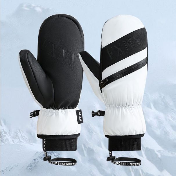 White Duck Outdoor Cycling Warm Skiing Snowboard Winter Fleece Lined Thickened Extended Waterproof Windproof Down Gloves_desvips.com
