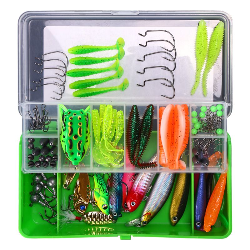 WEIHE 104pcs Combo Fishing Bait And Accessories Tackle Box Soft Fishing Set Fishing Lure Kit_desvips.com
