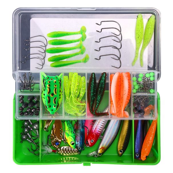 WEIHE 104pcs Combo Fishing Bait And Accessories Tackle Box Soft Fishing Set Fishing Lure Kit_desvips.com
