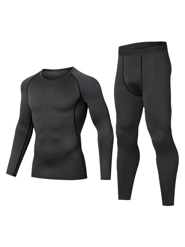 Men's Fitness Compression Set: Lightweight Long-Sleeve Base Layer And Pants Basketball, Soccer, Sports Quick-Dry_desvips.com