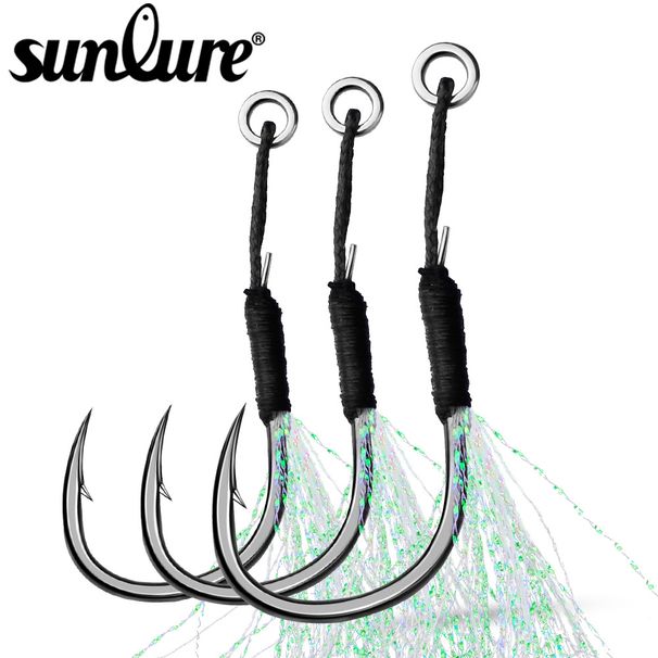 Lure Sea Jig Single Tying Bright Silk Feather Boat Heavy Duty Line Hook Bulk Fishing Gear_desvips.com