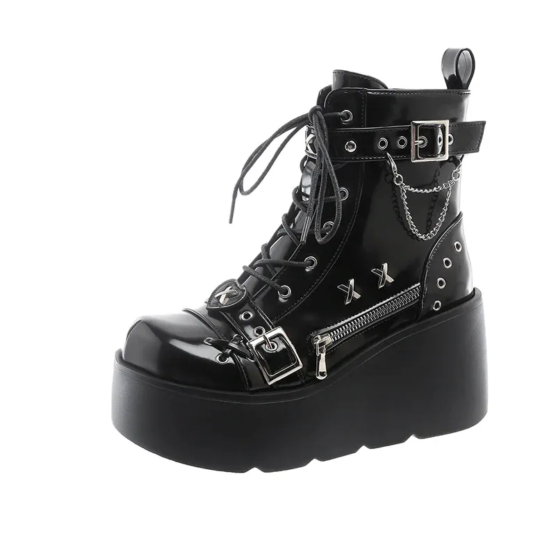 New Gothic Style Platform Vampire-Cosplay Women Mid-calf Boots 2024 Winter Wedges Comfy Women Motorcycle Boots Shoes_desvips.com