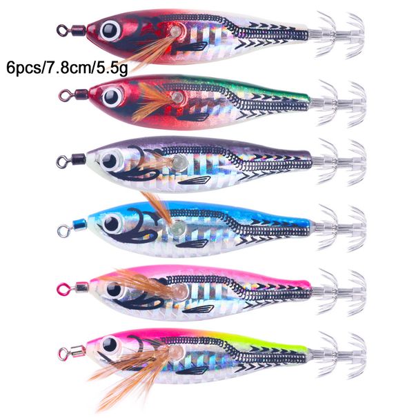 10Pcs/lot Luminous Pesca Squid Jig Lure For Fishing Wood Shrimp Squid Octopus Cuttlefish Hooks Poteras Pesca Calamres_desvips.com