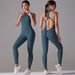 Women's One Piece Zipper Bodysuit European American Style Yoga Sports Tights Hollowed out Back Fitness Running Wear_desvips.com