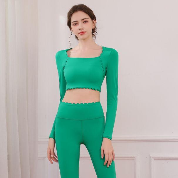 Yoga Clothing Set For Women 2026New Long Sleeve Lace T-Shirt Top High Waist Tummy Control Fitness Sports Leggings_desvips.com
