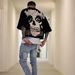 2025 New Seven-Quarter Red Harajuku Style SWIPEYATL Skull Short Sleeve Fashion Round Neck T-Shirt_desvips.com