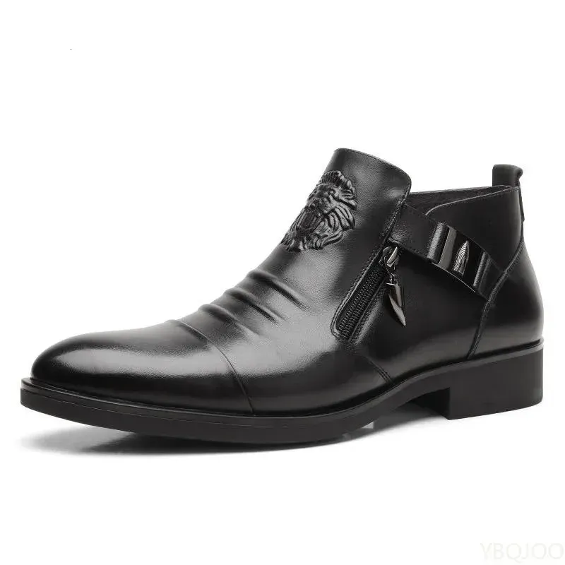Winter Mens Elegant Boots Ankle Non Slip Leather Shoes British Zip Black Knight Boots Pointed Punk Platform Male Booties_desvips.com