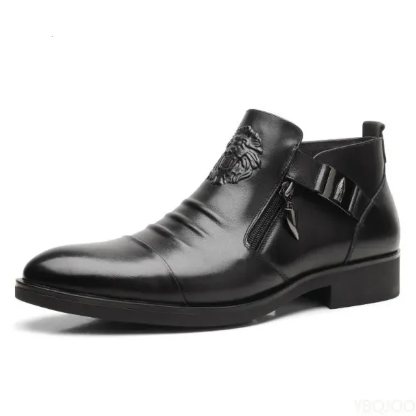 Winter Mens Elegant Boots Ankle Non Slip Leather Shoes British Zip Black Knight Boots Pointed Punk Platform Male Booties_desvips.com