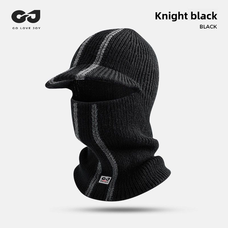 Autumn Winter Knitted Wool Outdoor Cycling Windproof Warm Ear Protection Large Head Circumference Hat Scarf Integrated_desvips.com
