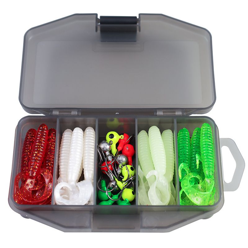 37Pcs/Set Curly Worms Soft Bait Kit Shrimp Smell Soft Fishing Lure 6cm 3g Jig Head Hook 3g Fishing Hooks With Fishing Tackle Box_desvips.com