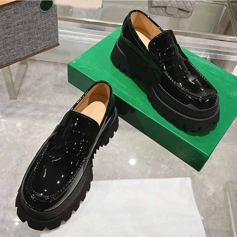 Women Sliding Sleeve With Thick Sole Lug Loafer Designer Smooth Leather Round Toes Career Related Functions Comfortable_desvips.com
