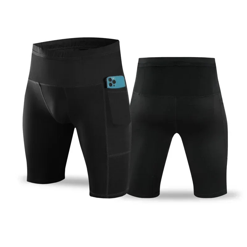 (S-3XL)Men Compression Marathon Running With Waist Pack Quick Dry Trainning Exercise Fitness Sport Tight Shorts_desvips.com