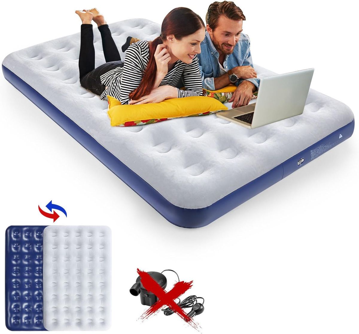 QDH Mattress Inflatable Flocked Surface Travel Sleeping Pad Air Bed For Outdoor Camping Tent Guest TravellingNavy Blue_desvips.com