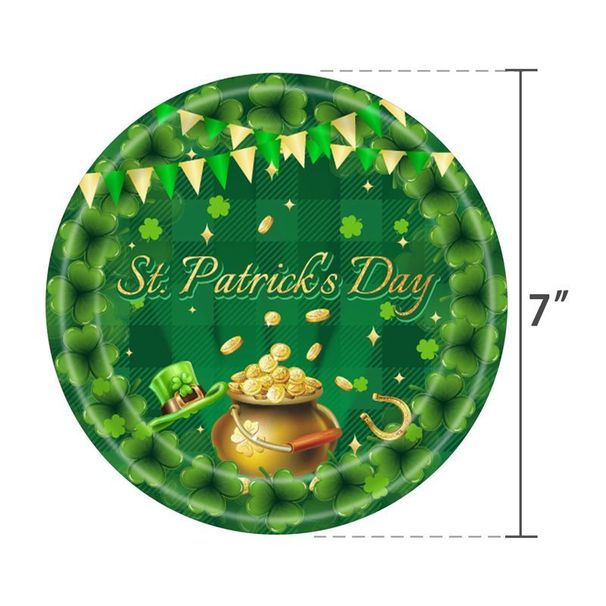 St. Patrick's Day Green Checkered Clover Party Tableware Set Paper Plate Theme Scene Decoration Props_desvips.com
