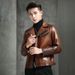 Slim Fit Oil Wax Sheepskin Motorcycle Men Genuine Short Haining Leather Jacket Coat Autumn_desvips.com
