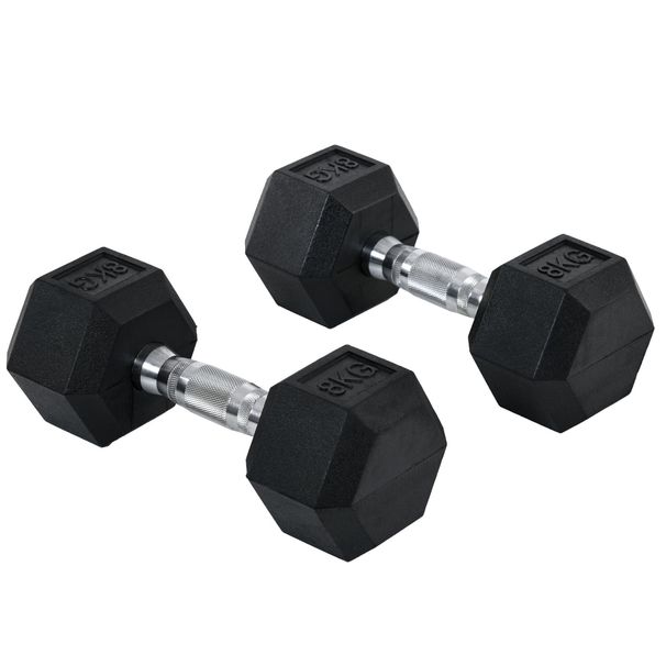 Ensemble D'haltères Courtes Hexagonaux Total 16 Kg - Entraînement Musculaire & Haltérophilie - Métal Caoutchouc Noir_desvips.com