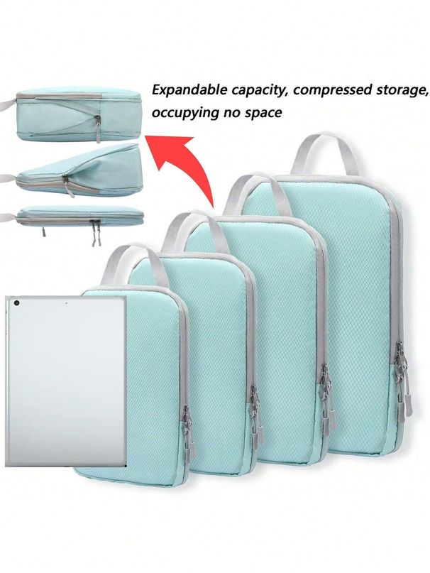 Set/6 Pcs Compressible Packing Travel Storage Bag Cubes Waterproof Suitcase Nylon Portable With Handbag Luggage_desvips.com