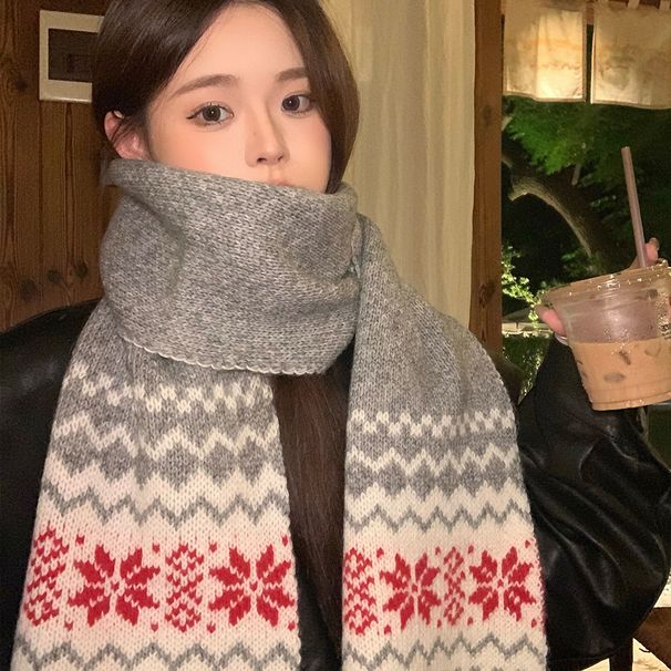 Atmospheric Christmas Scarf Fair Isle Style Women Korean Version Versatile Thickened Autumn Winter Warm Student Couple_desvips.com