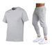 Summer Men's Solid Color Simple Round Neck Cotton T-Shirt + Long Pants Fashion Versatile Two-Piece Set_desvips.com