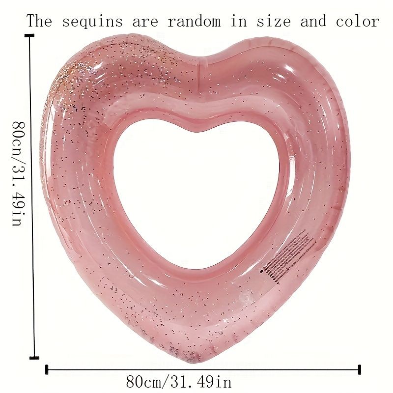 Heart-Shaped Glitter Swim Ring, Inflatable Water Float for Kids Age 3-6, PVC Pool Raft Toy for Summer Beach & Pool Parties - Pack of 1_desvips.com