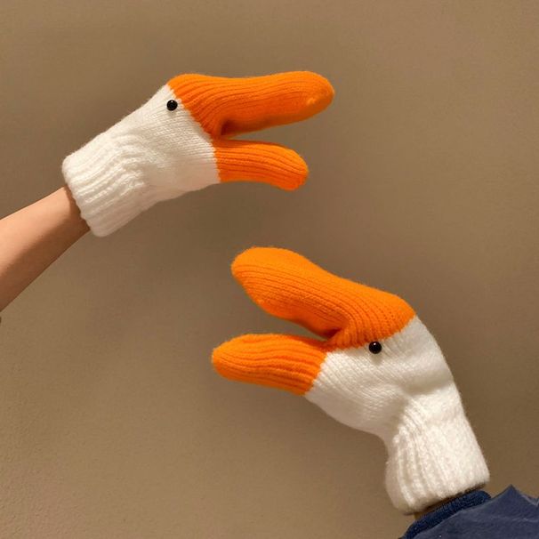 Handmade Quirky Swan Knitted Wool Gloves Women, Cute Full-Finger Warm Fleece-Lined Thickened Cold-Proof Autumn And_desvips.com
