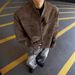 American Street Style Trendy For Men, Vintage Zip-up Loose-fitting Biker J, Stand-up Collar PU Leather Short Work_desvips.com