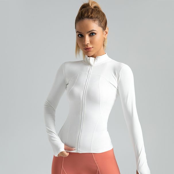 Special Area Nude Yoga Clothes Sports Jacket Slim Nylon Stand-up Collar Tight Jacket Top Running Fitness Clothes_desvips.com