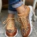 Foreign trade large size leopard print lace up women's shoes 2024 new thick soled round toe low top leopard print sports and casual shoes for women_desvips.com