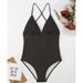 solid color one-piece swimsuit sexy bikini deep V suspender swimsuit for women_desvips.com
