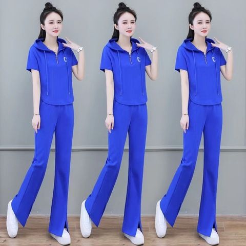 2025 Women's Short-Sleeve Sports Suit, New Summer Fashion, Internet Celebrity Trend, Youthful Wide-Leg Pants, Casual_desvips.com