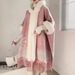 loose plaid plus velvet thick fur collar knitted shawl cape women's woolen shawl coat_desvips.com