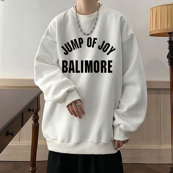American Style Men's Fleece-Lined Thickened Crew Neck New Loose Coat Warm Sweatshirt Winter Long Sleeve_desvips.com