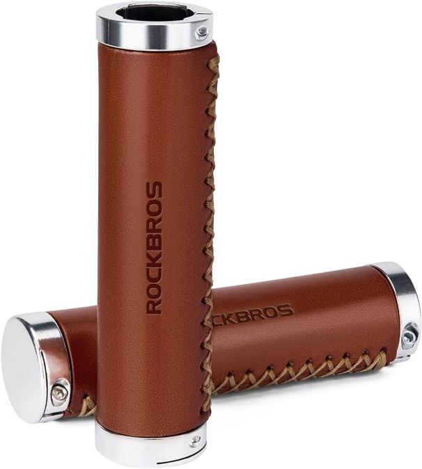 ROCKBROS Bicycle Leather Handlebar Grips Ergonomic Double-Lock-On MTB_desvips.com