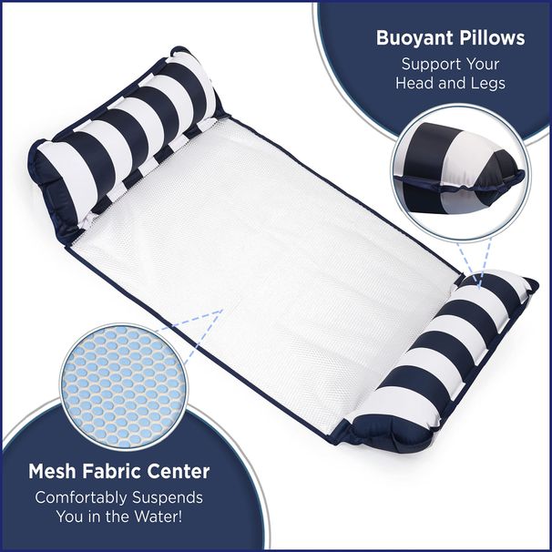 AQUA 4 In 1 Inflatable Boat Water Net Floating Bed Lounge Chair Fashionable Adult Backrest Floating Row Foldable_desvips.com