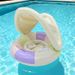 Kids Inflatable Swim Ring With Canopy & Handles - Thickened PVC For Ages 3-6 (Striped Design Sun Protection & Safety Pocket Outdoor Water Play)_desvips.com