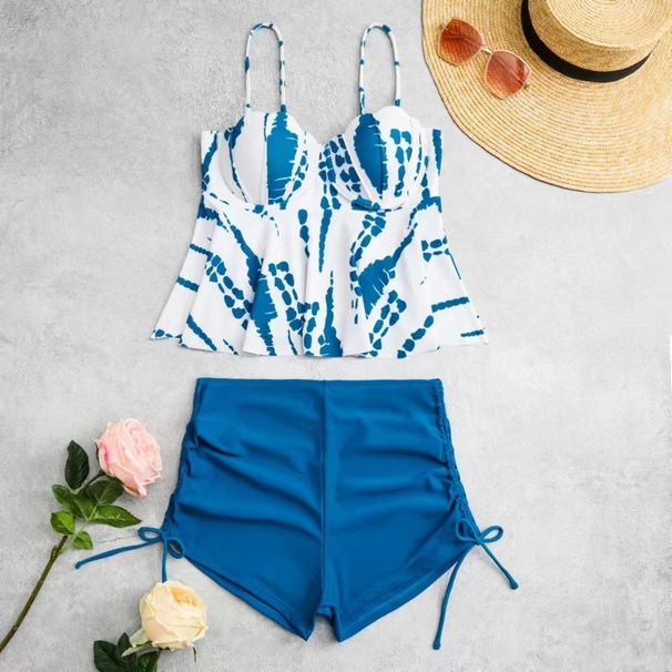 Women's Shell Two-Piece Swimsuit Printed Push-Up Bikini High-Waist Boyshorts Swimwear Drawstring Backless Hot Girl_desvips.com