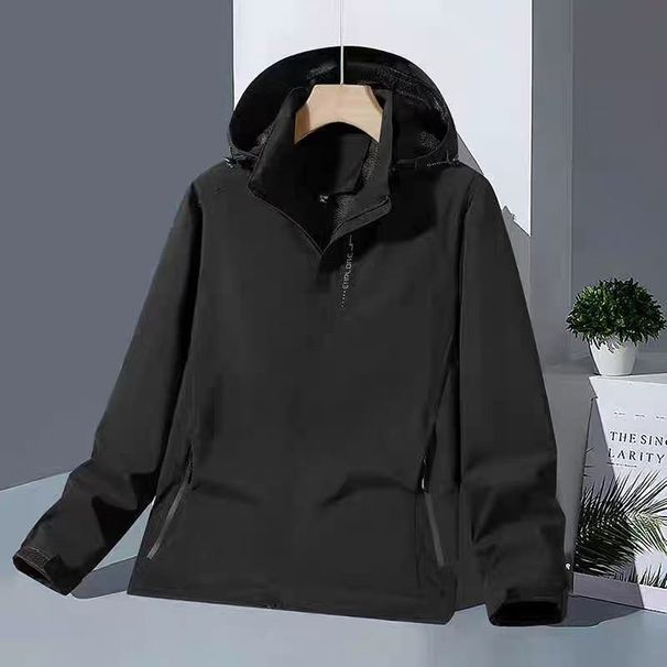 6266 For Spring Autumn, Men's Autumn And Winter Solid Color Windbreaker, Outdoor Long-sleeve Hooded Casual Sports_desvips.com