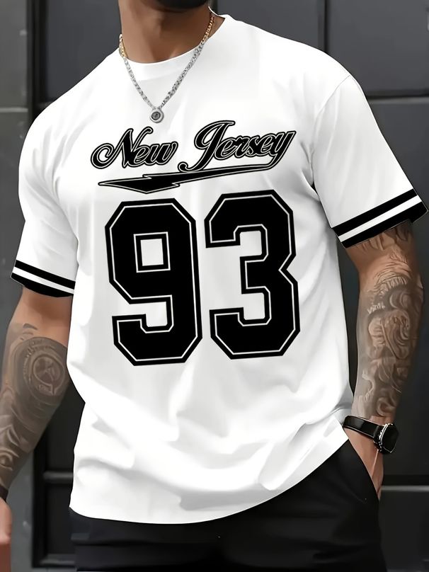 New Jersey 93 Pattern Printed Men's Casual Comfortable Round Neck T-shirt Polyester Blended Machine Washable Summer Top_desvips.com