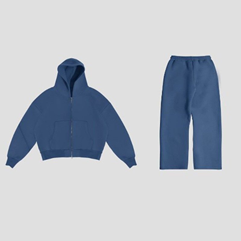 Autumn Winter New Style Personality Street Trend Casual Solid Color Zipper Hoodie Pants Fashion European Size Set_desvips.com